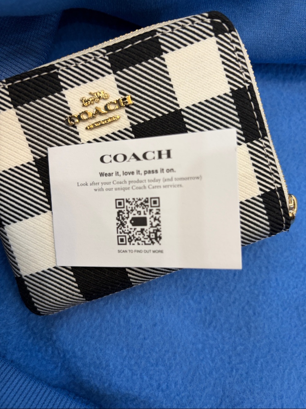 COACH Black & White Buffalo Check Zip Wallet with Gold Charm - Picture 6 of 6
